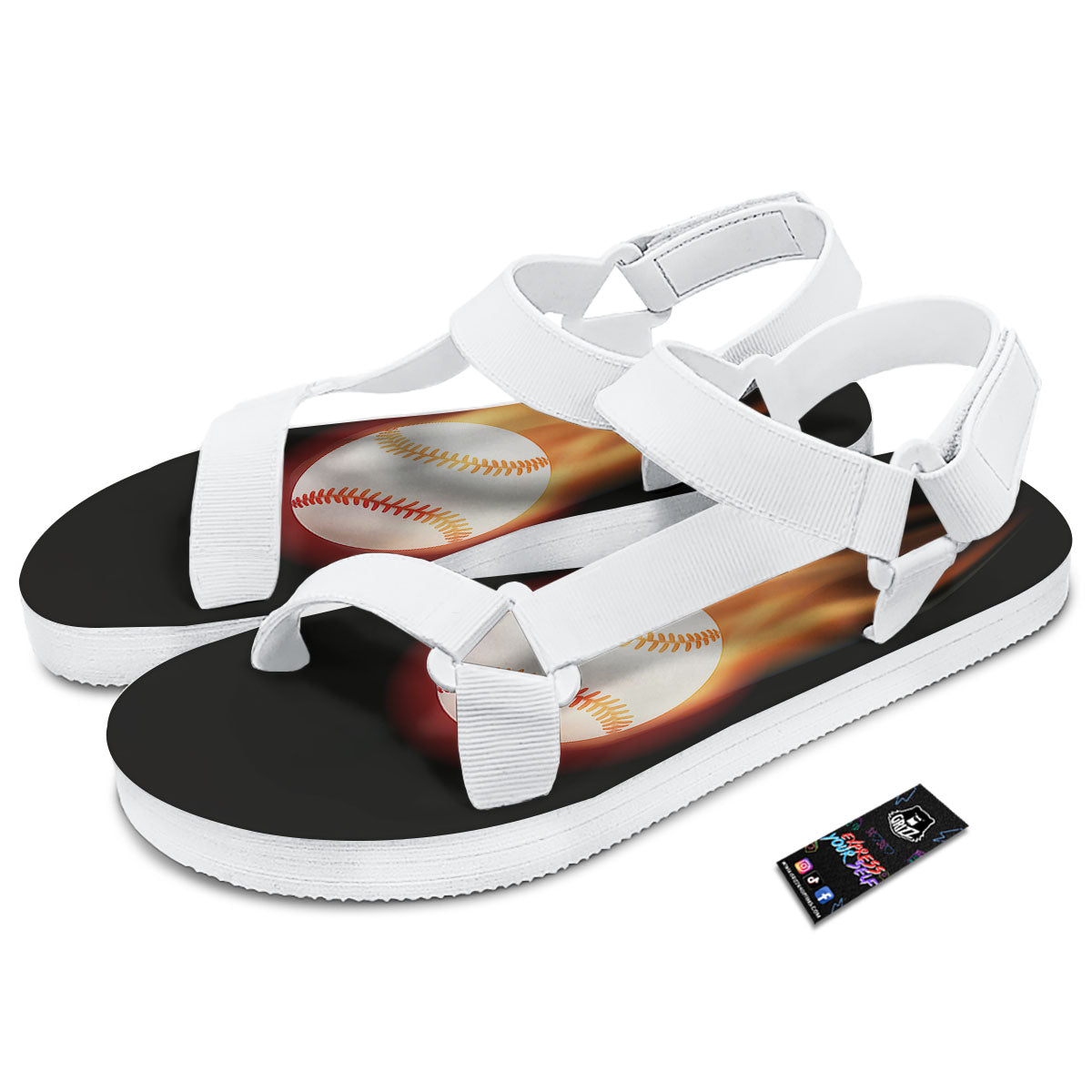 Softball Fireball Print White Open Toe Sandals-grizzshop