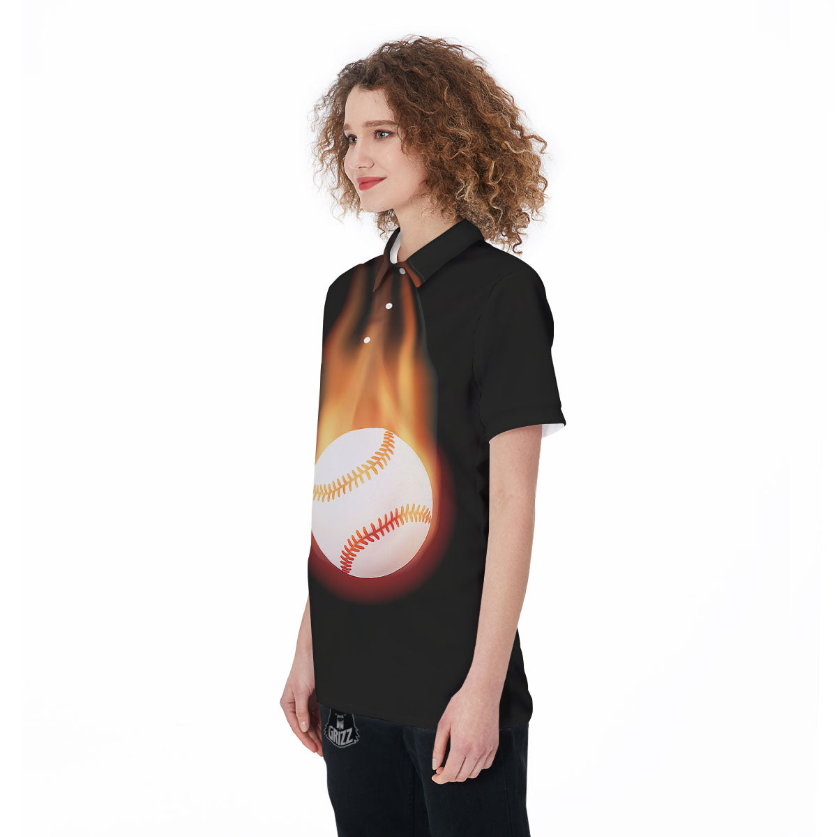 Softball Fireball Print Women's Golf Shirts-grizzshop