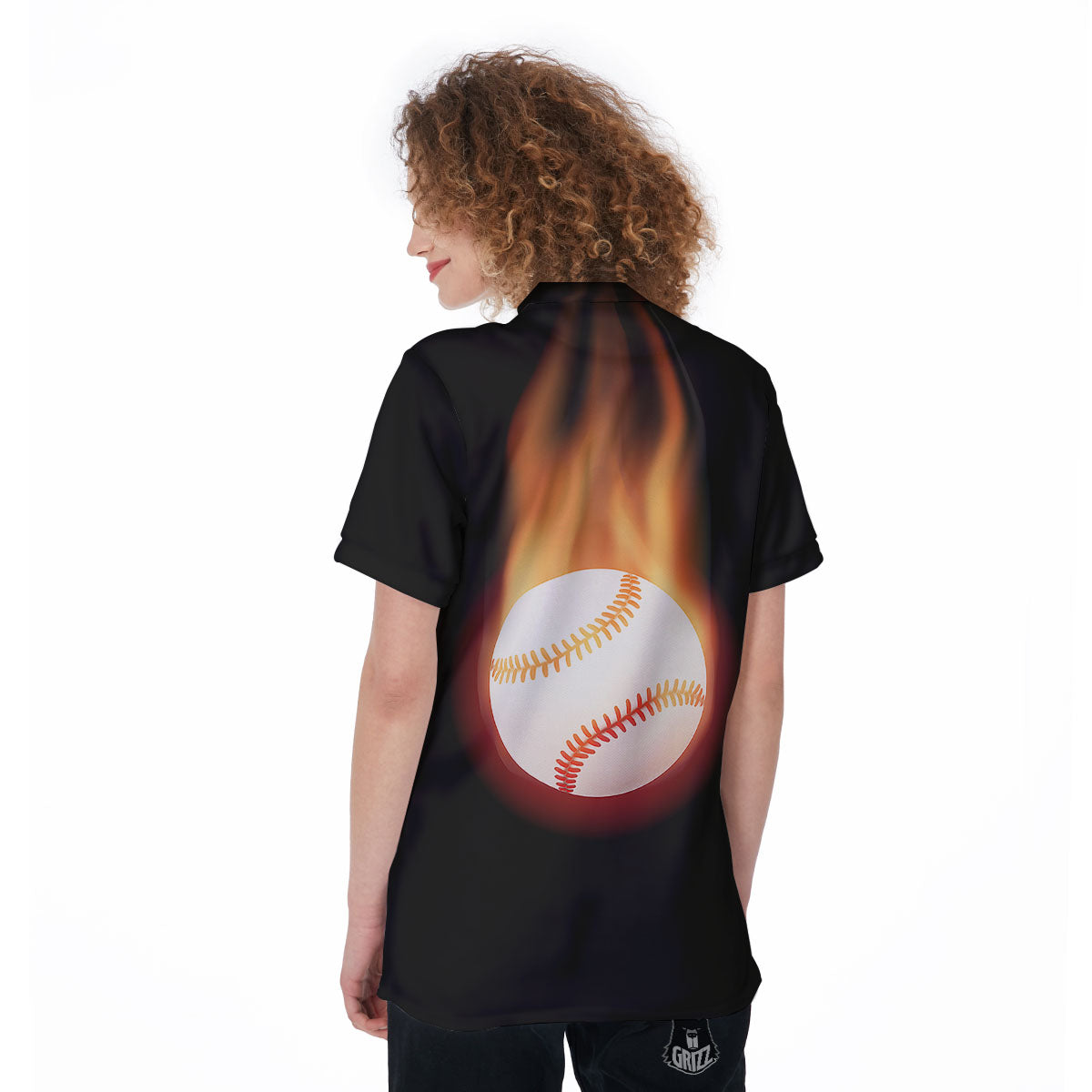 Softball Fireball Print Women's Golf Shirts-grizzshop