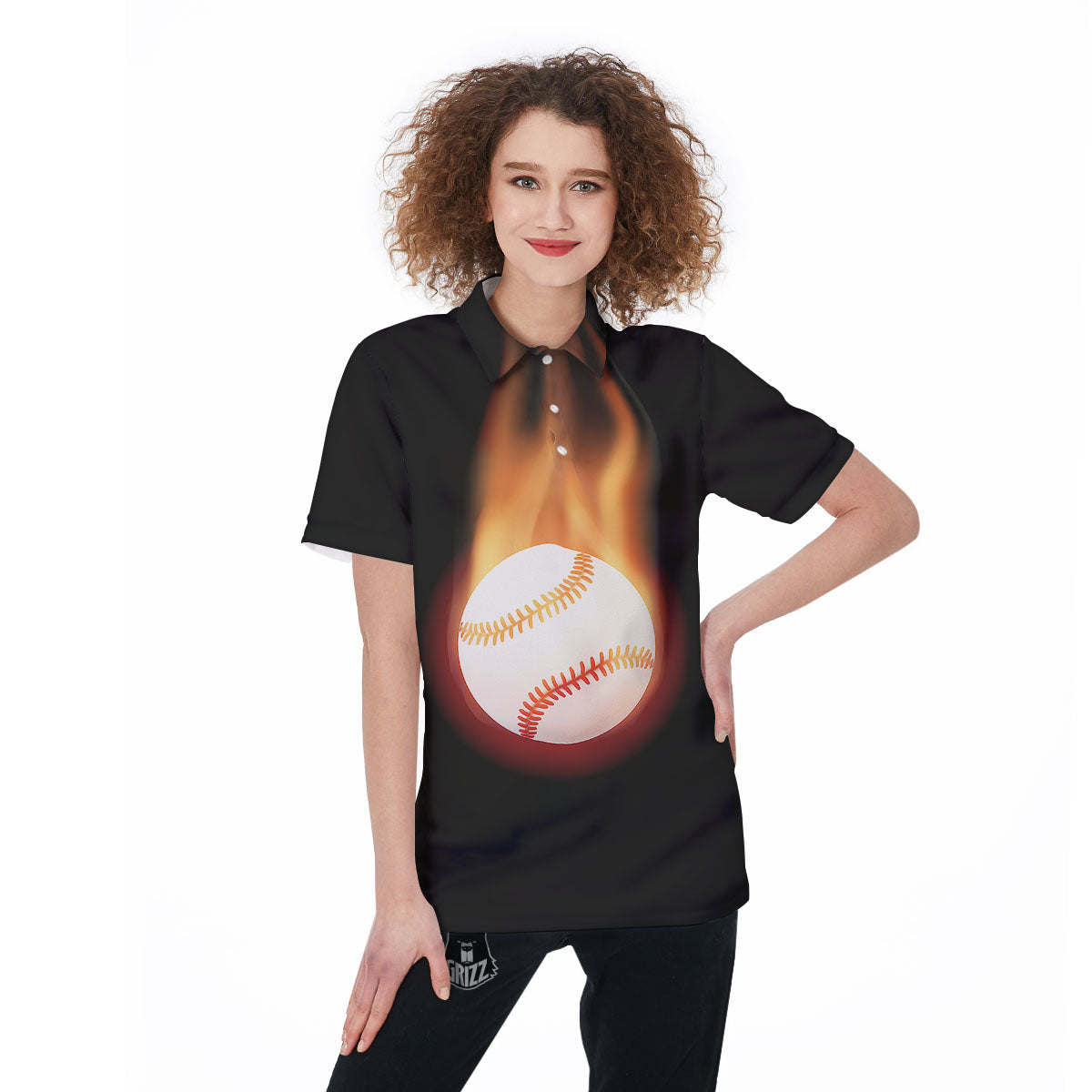 Softball Fireball Print Women's Golf Shirts-grizzshop