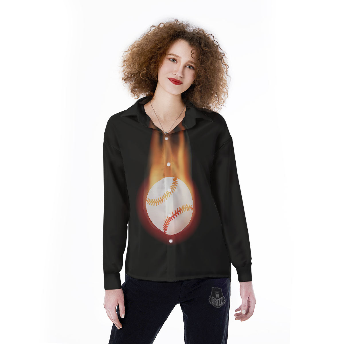 Softball Fireball Print Women's Long Sleeve Shirts-grizzshop