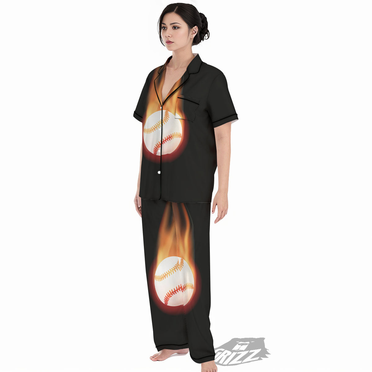 Softball Fireball Print Women's Pajamas Set-grizzshop