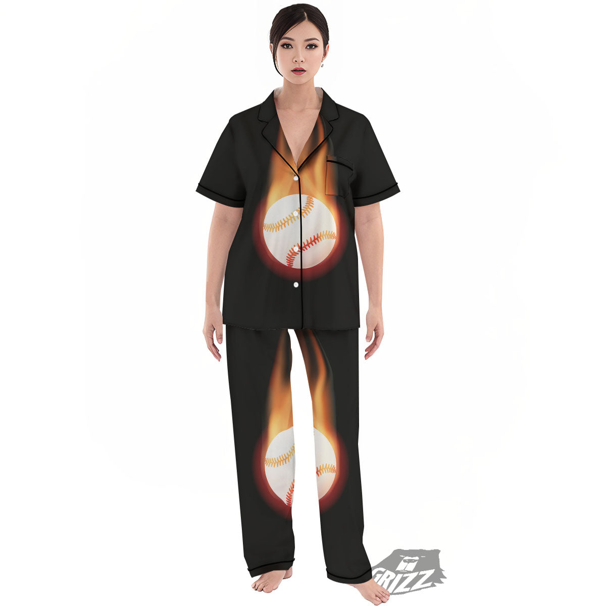 Softball Fireball Print Women's Pajamas Set-grizzshop