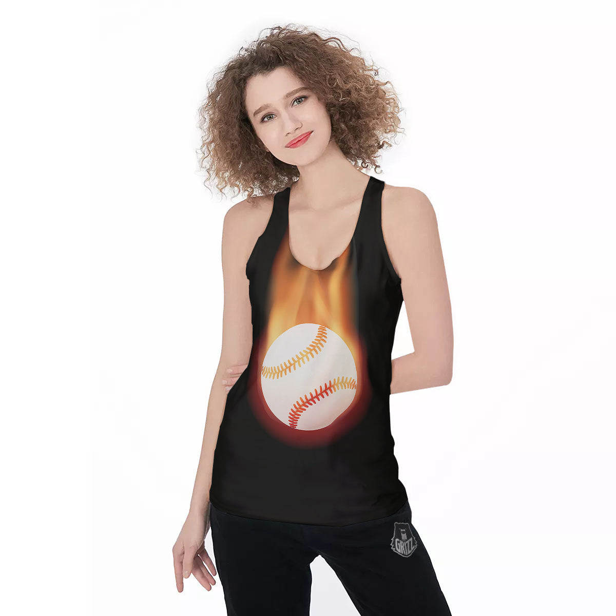 Softball Fireball Print Women's Racerback Tank Top-grizzshop