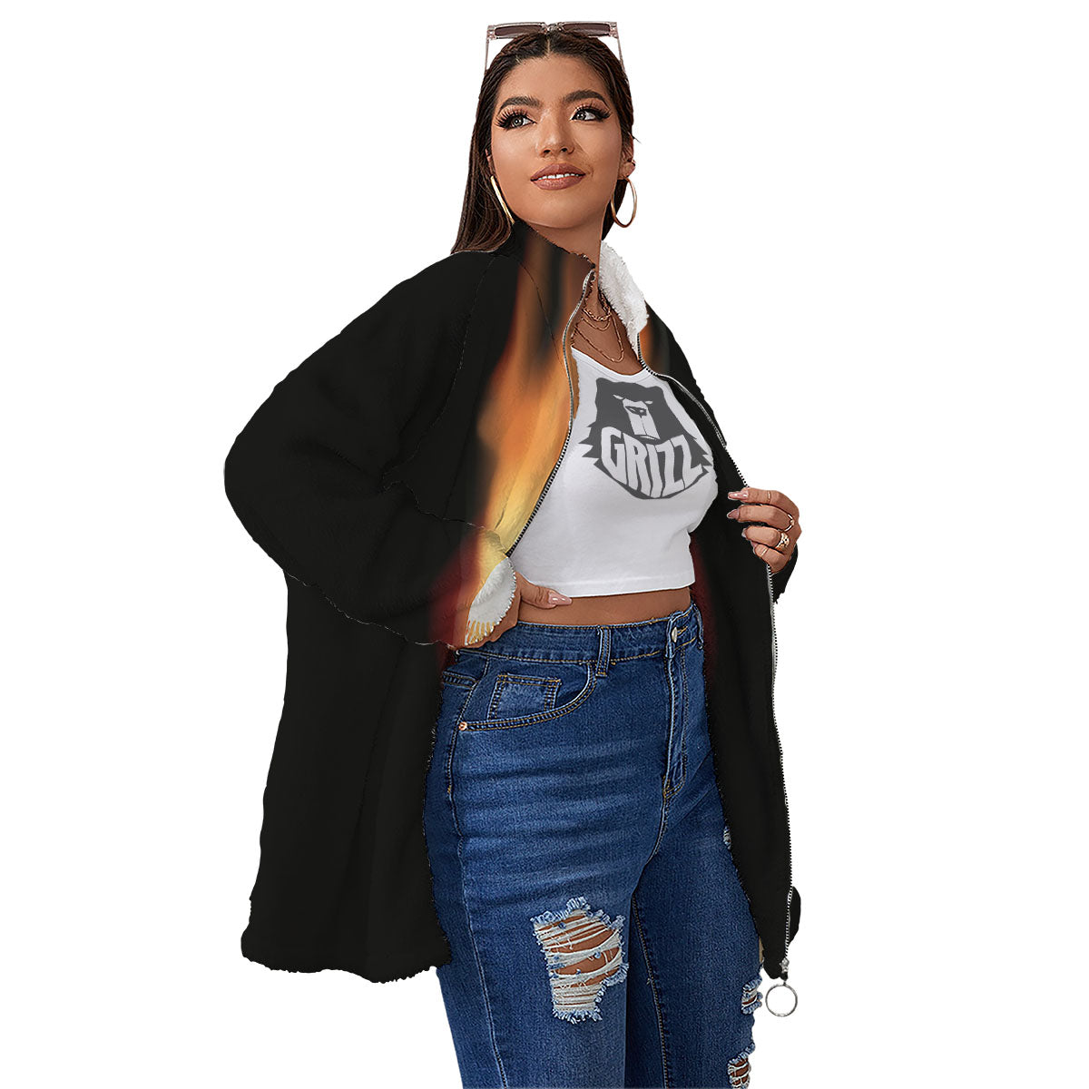 Softball Fireball Print Women's Sherpa Jacket-grizzshop
