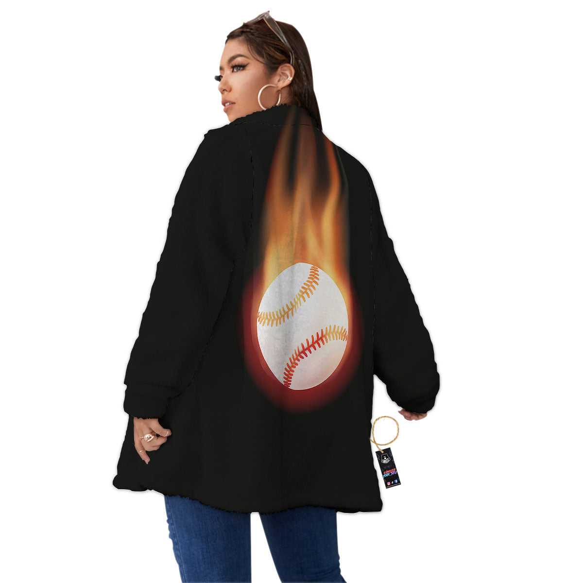 Softball Fireball Print Women's Sherpa Jacket-grizzshop