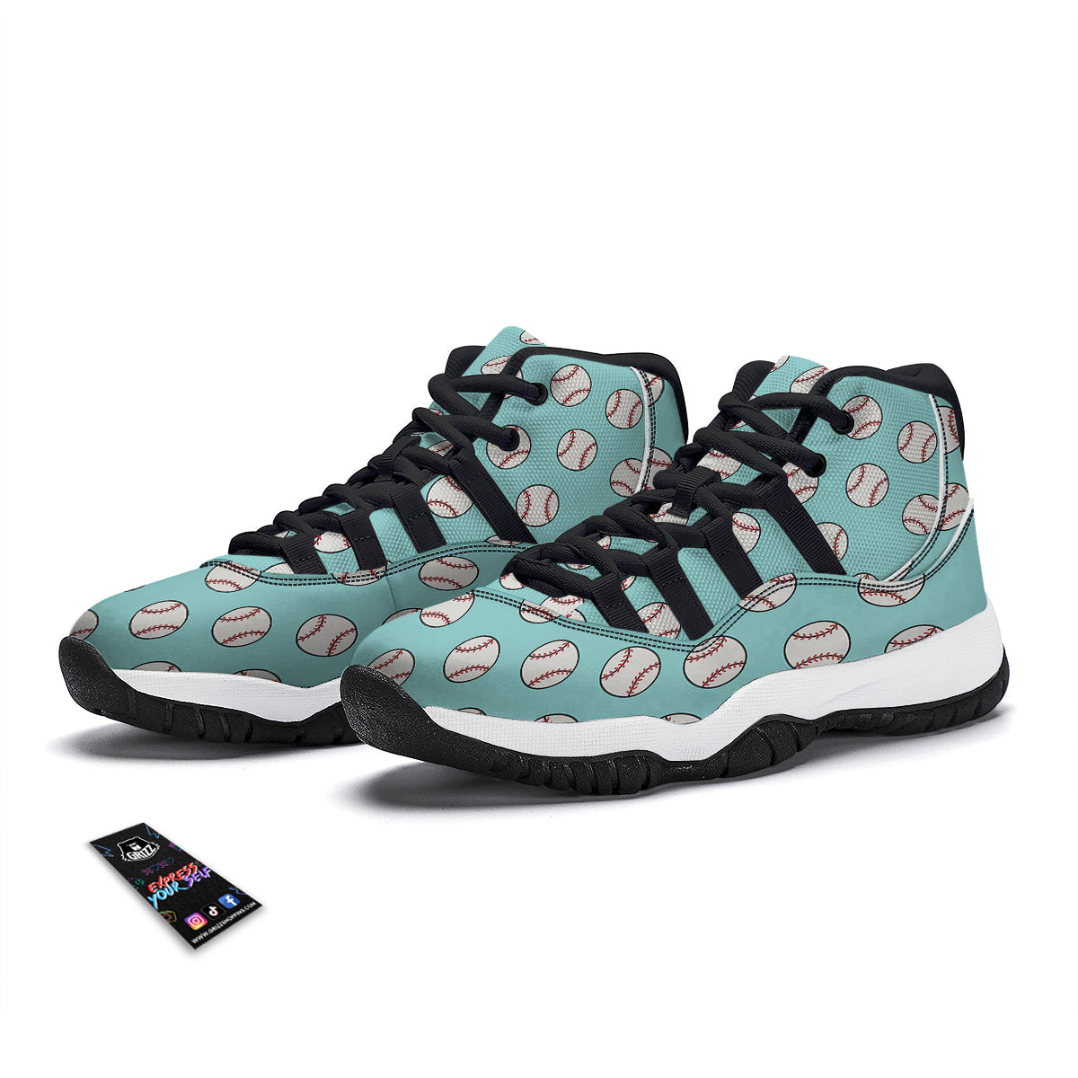 Softball Pattern Print Black Bball Shoes-grizzshop