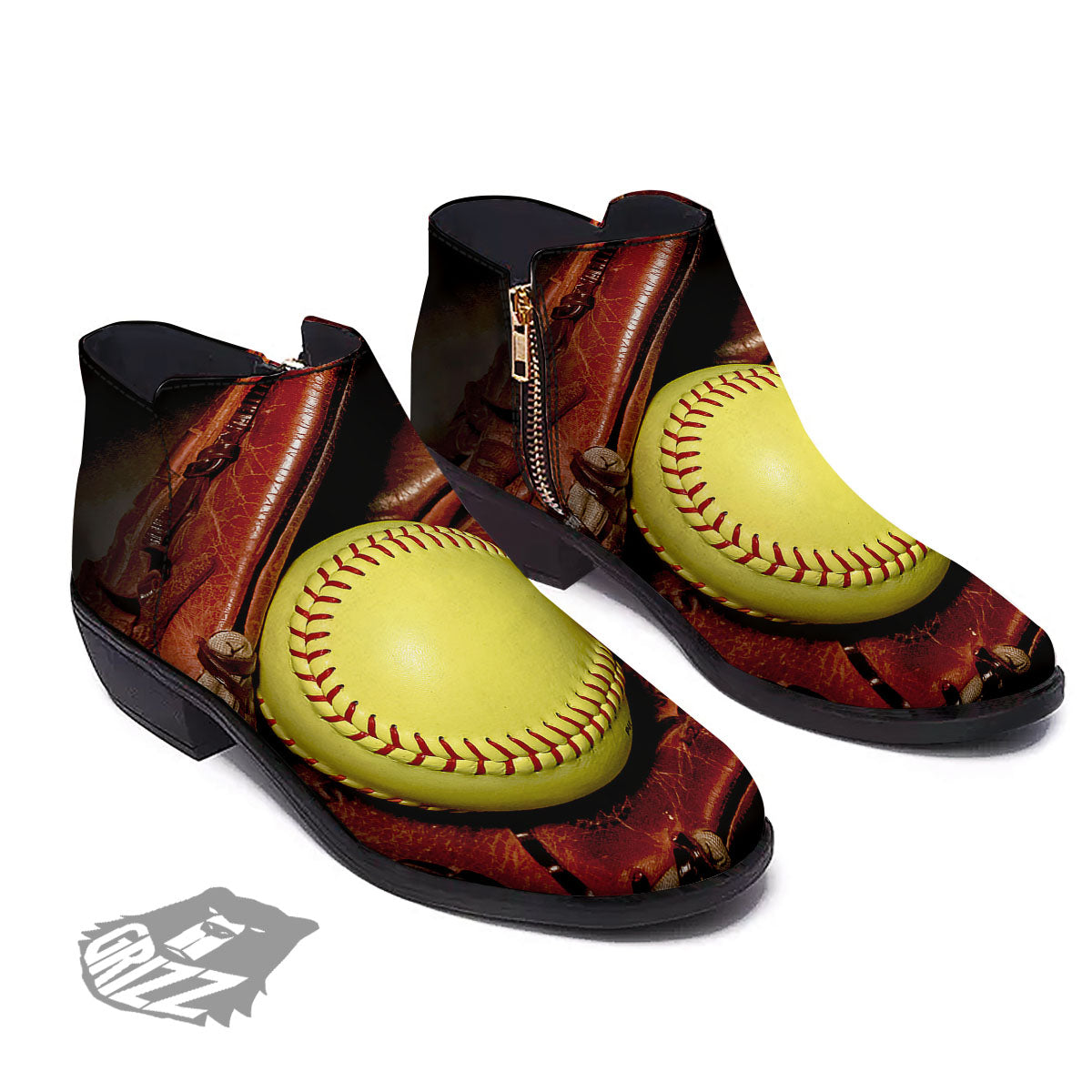 Softball Yellow Print Ankle Boots-grizzshop