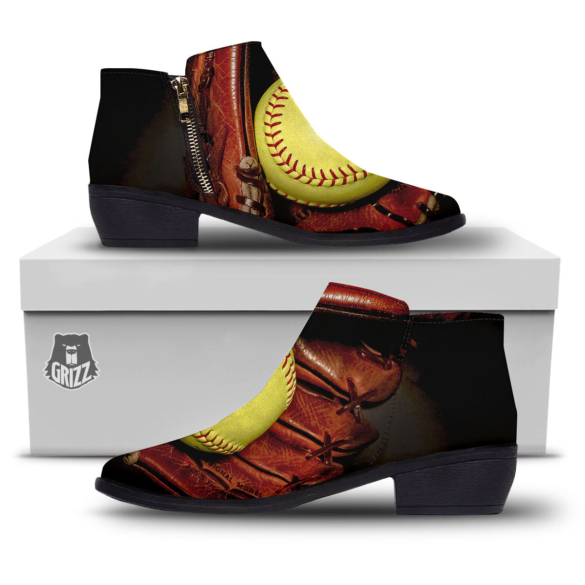 Softball Yellow Print Ankle Boots-grizzshop
