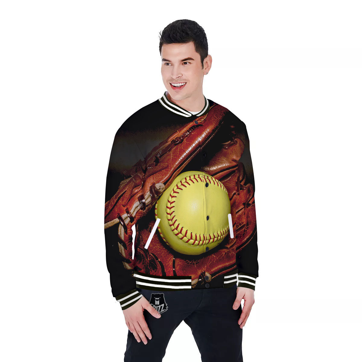 Softball Yellow Print Baseball Jacket-grizzshop