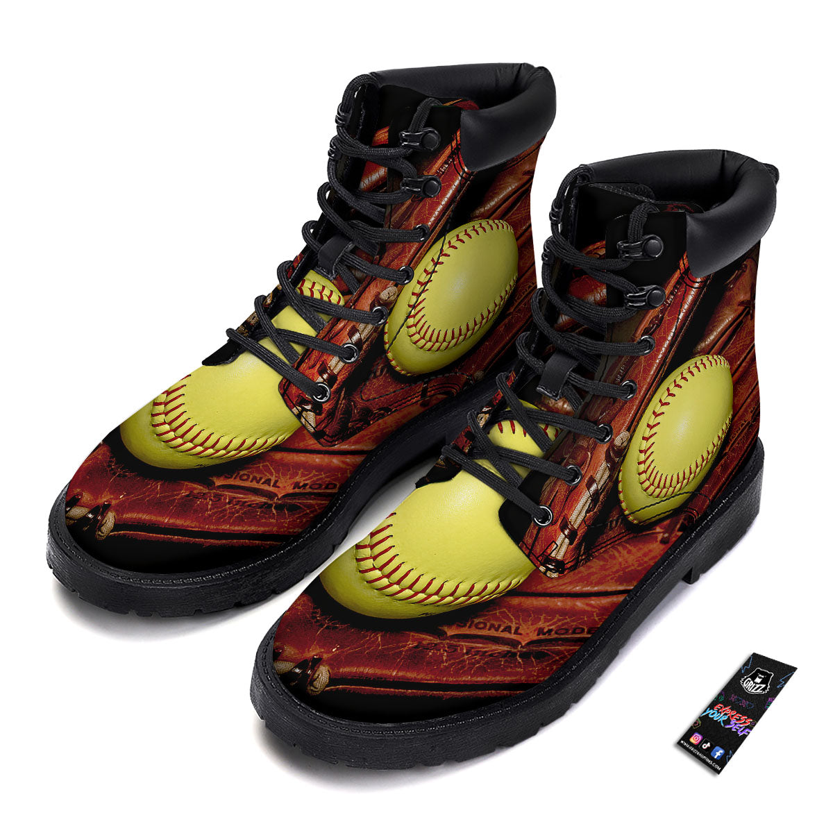 Softball Yellow Print Boots-grizzshop