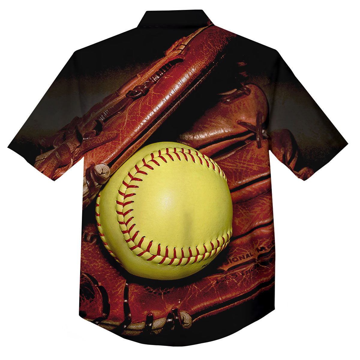 Softball Yellow Print Button Up Shirt-grizzshop