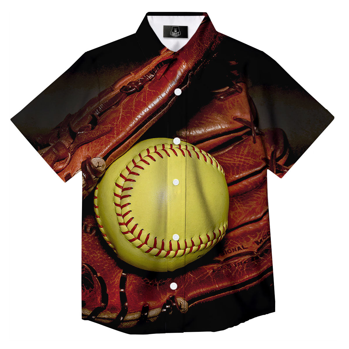 Softball Yellow Print Button Up Shirt-grizzshop