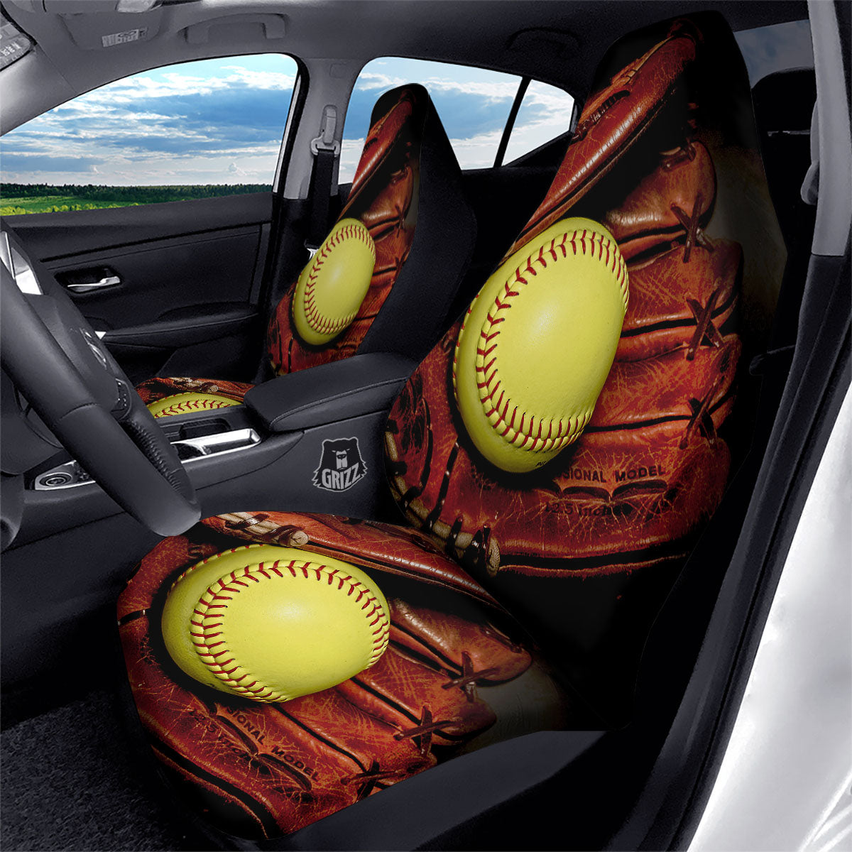 Softball Yellow Print Car Seat Covers-grizzshop