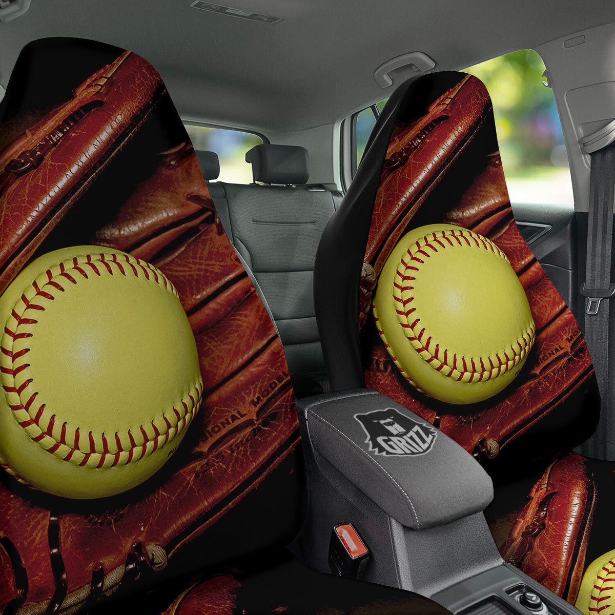 Softball Yellow Print Car Seat Covers-grizzshop