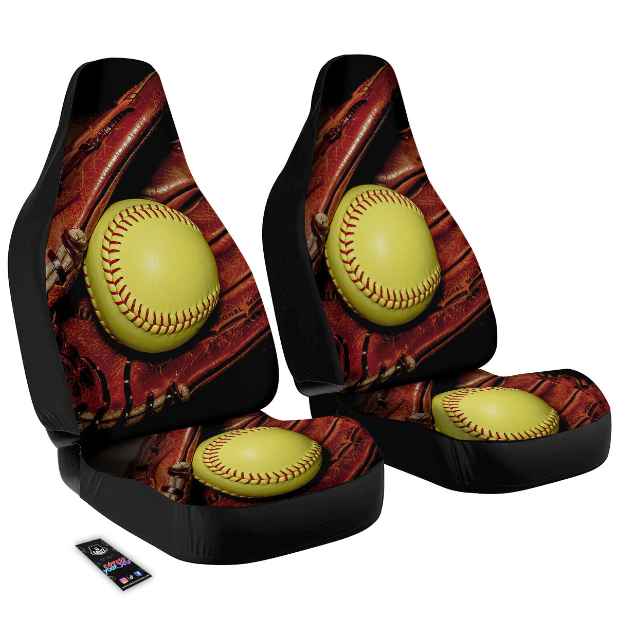 Softball Yellow Print Car Seat Covers-grizzshop