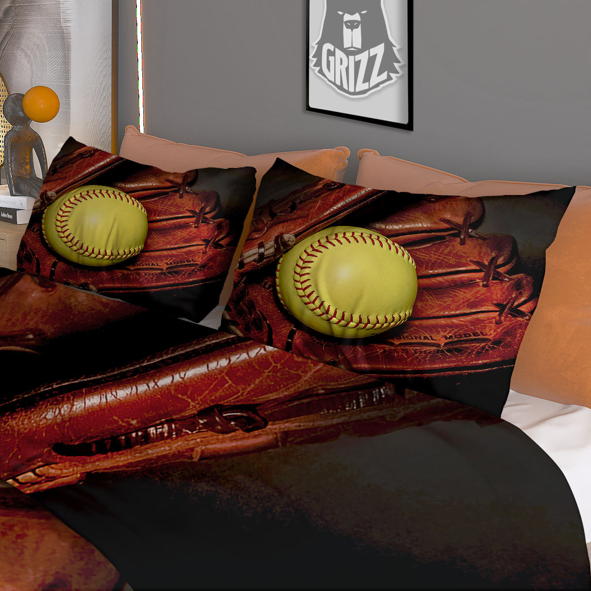 Softball Yellow Print Duvet Cover Bedding Set