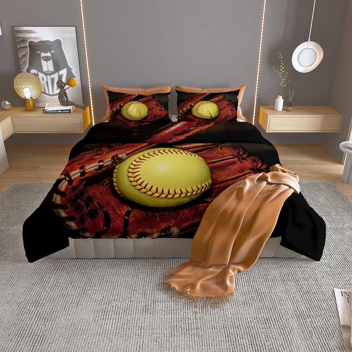 Softball Yellow Print Duvet Cover Bedding Set