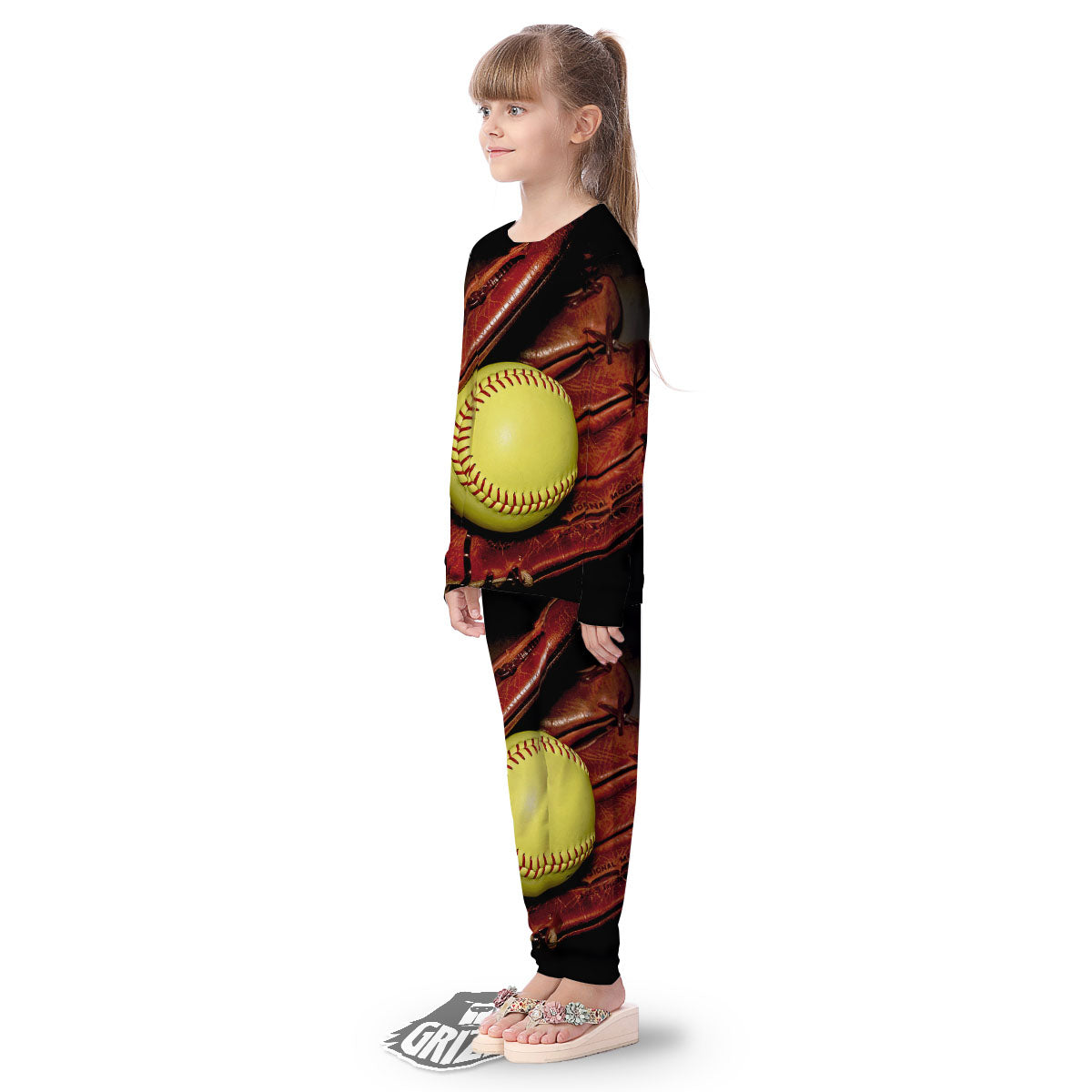 Softball Yellow Print Kid's Pajamas-grizzshop