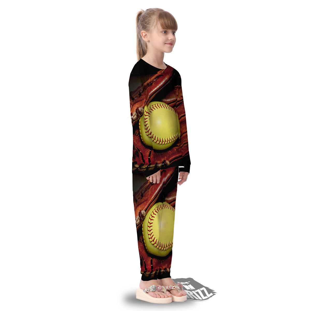 Softball Yellow Print Kid's Pajamas-grizzshop
