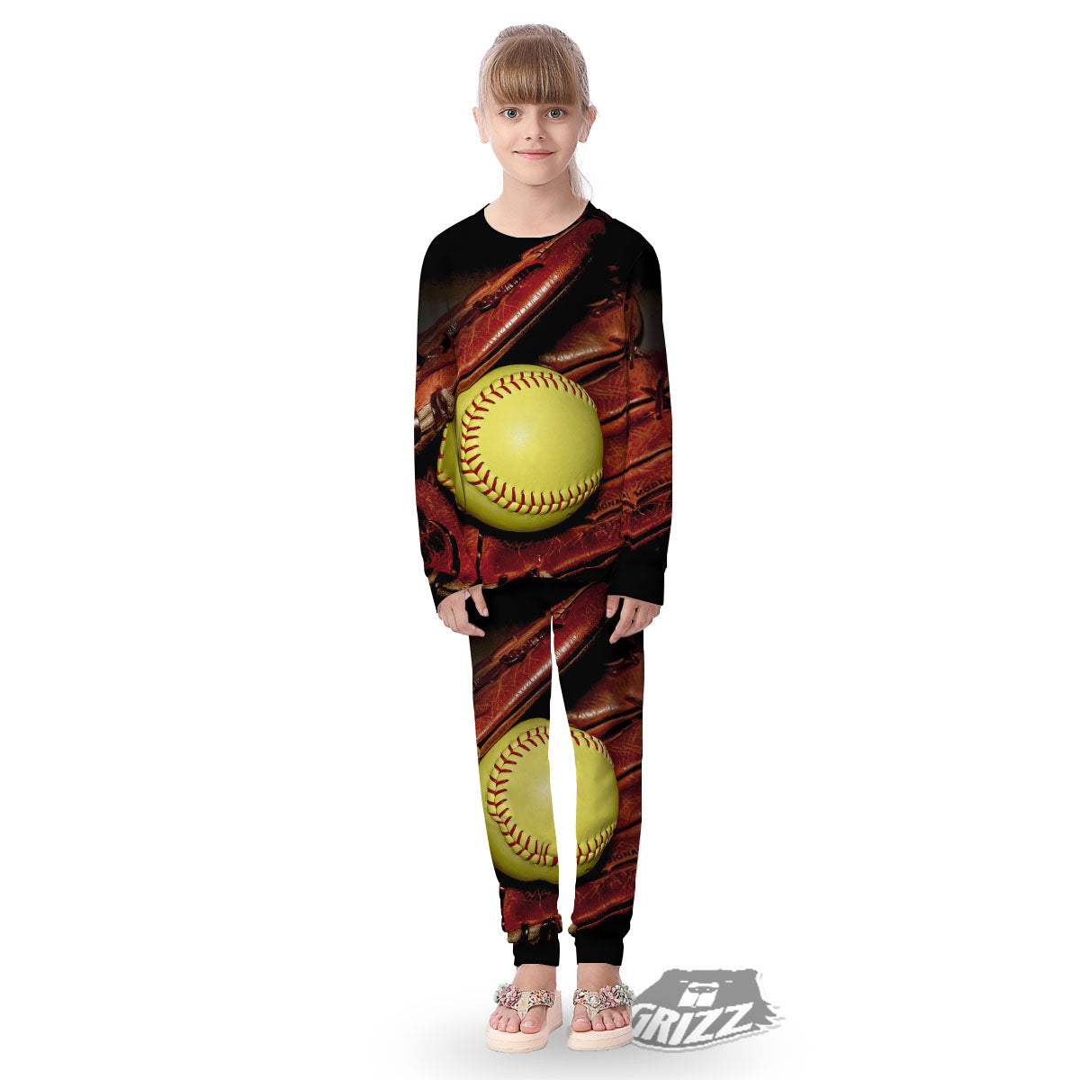 Softball Yellow Print Kid's Pajamas-grizzshop