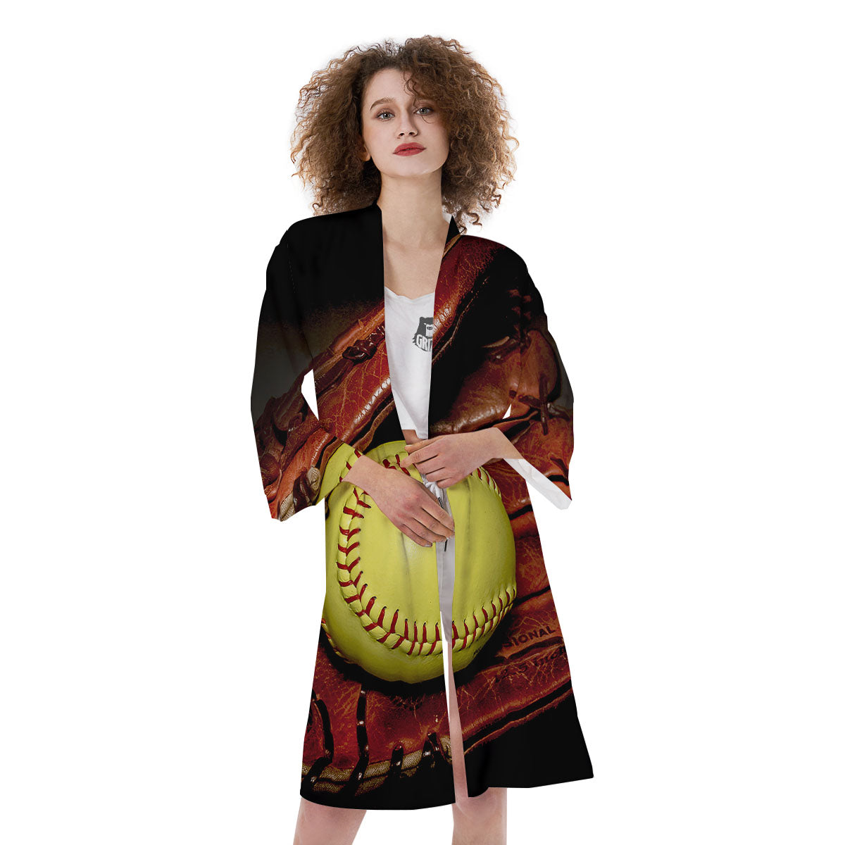 Softball Yellow Print Kimono-grizzshop
