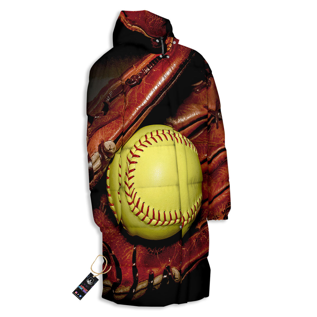 Softball Yellow Print Long Down Jacket-grizzshop