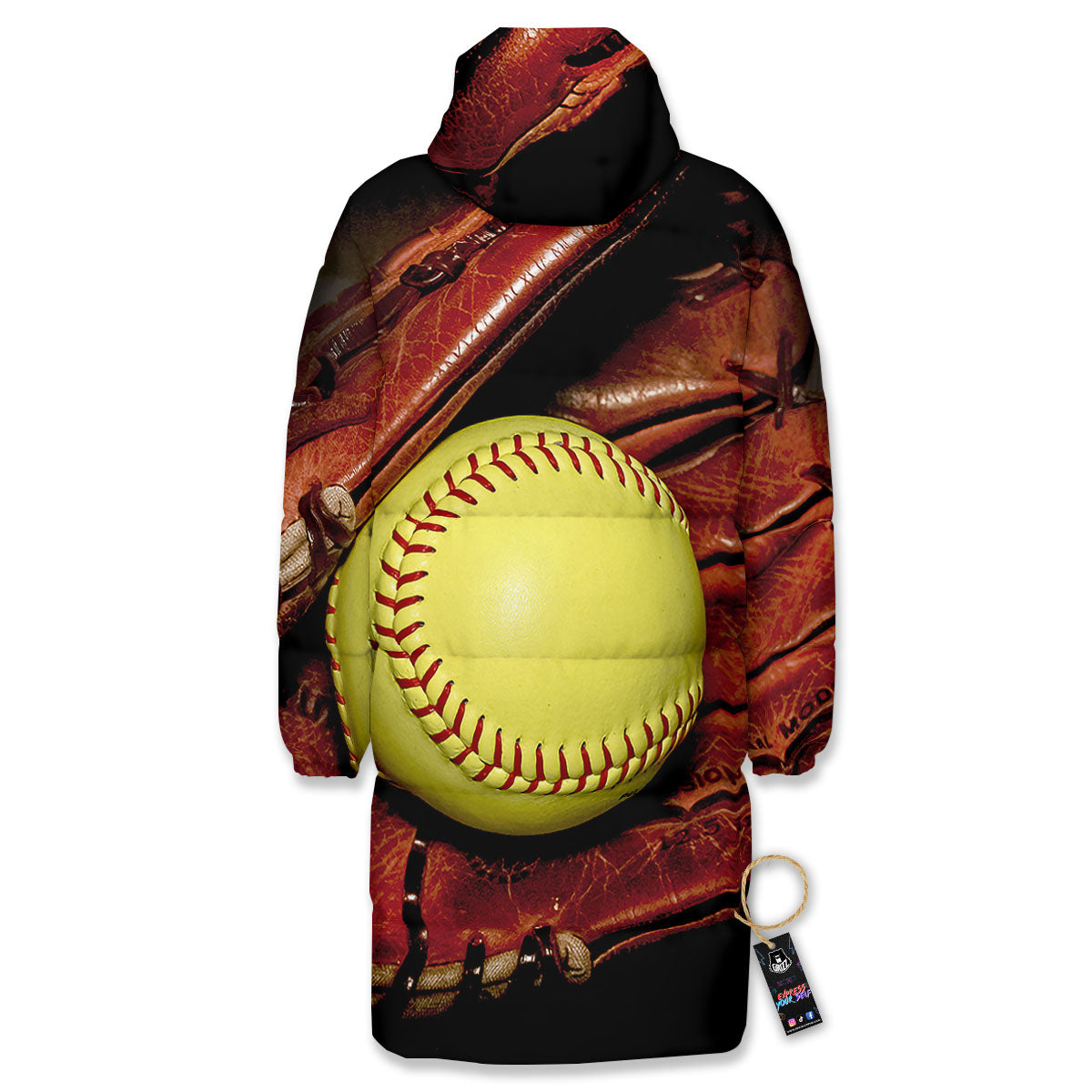 Softball Yellow Print Long Down Jacket-grizzshop