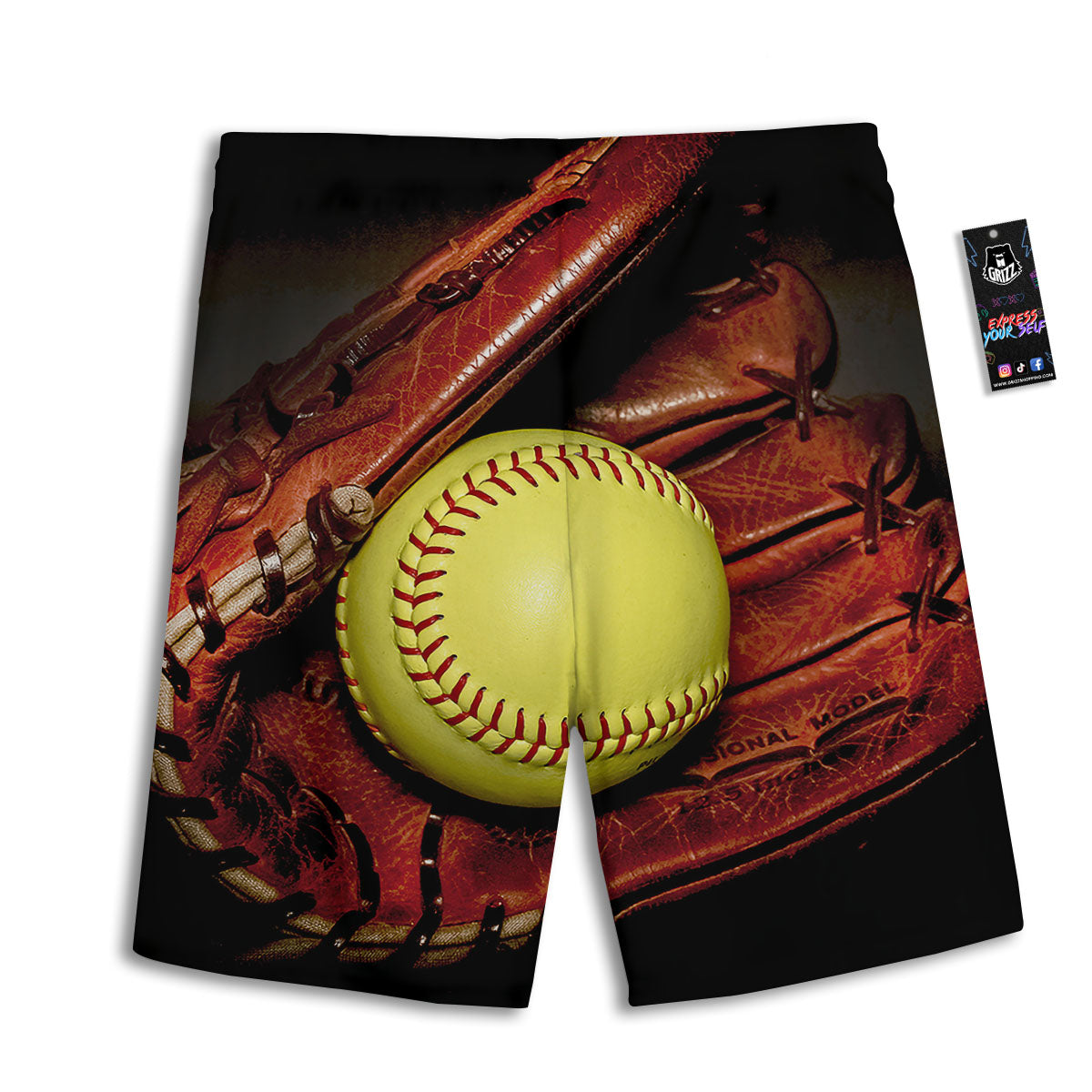 Softball Yellow Print Men's Athletic Shorts