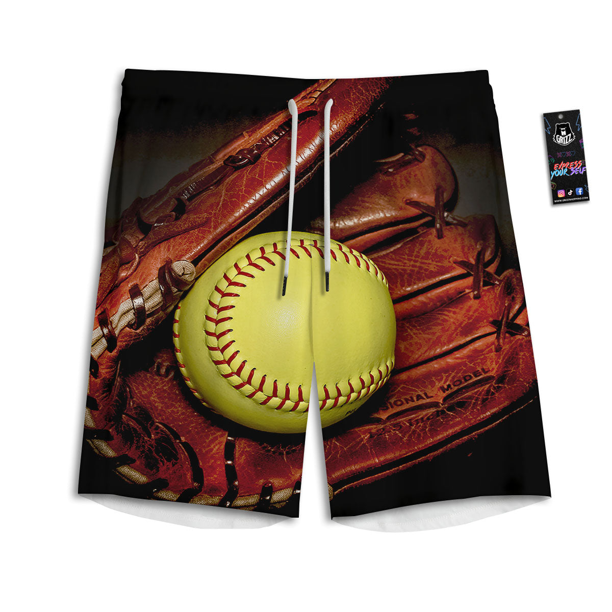 Softball Yellow Print Men's Athletic Shorts