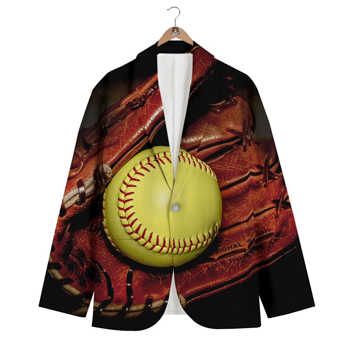 Softball Yellow Print Men's Blazer-grizzshop