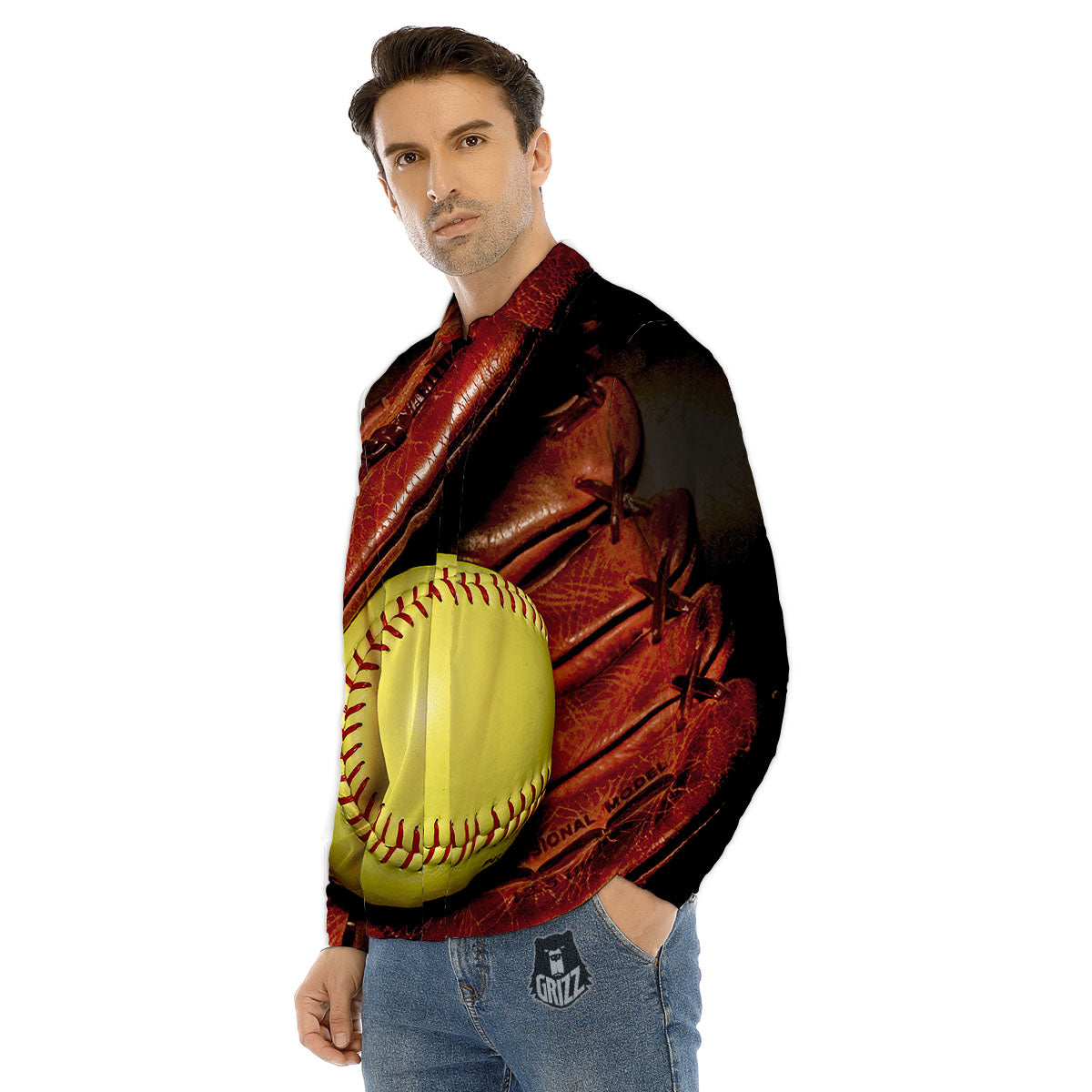Softball Yellow Print Men's Dress Shirts-grizzshop