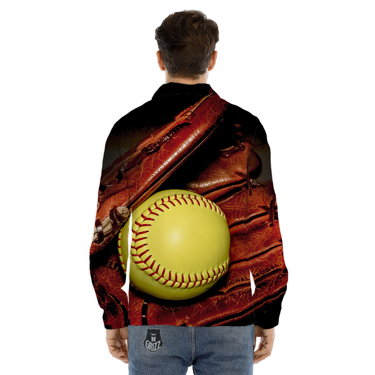 Softball Yellow Print Men's Dress Shirts-grizzshop