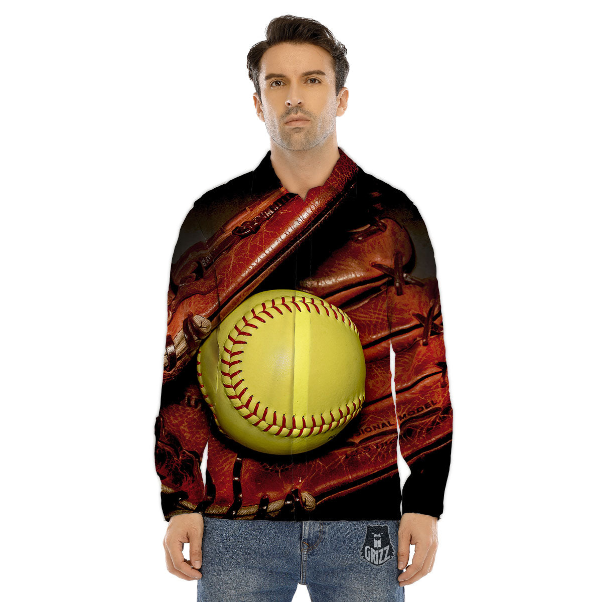 Softball Yellow Print Men's Dress Shirts-grizzshop