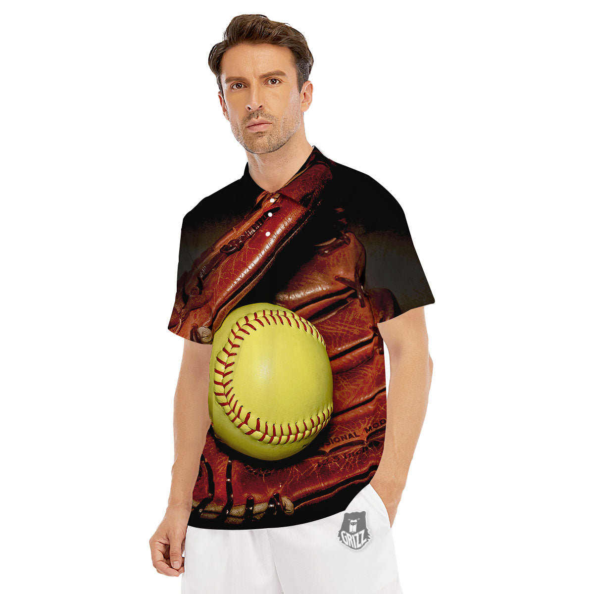 Softball Yellow Print Men's Golf Shirts-grizzshop