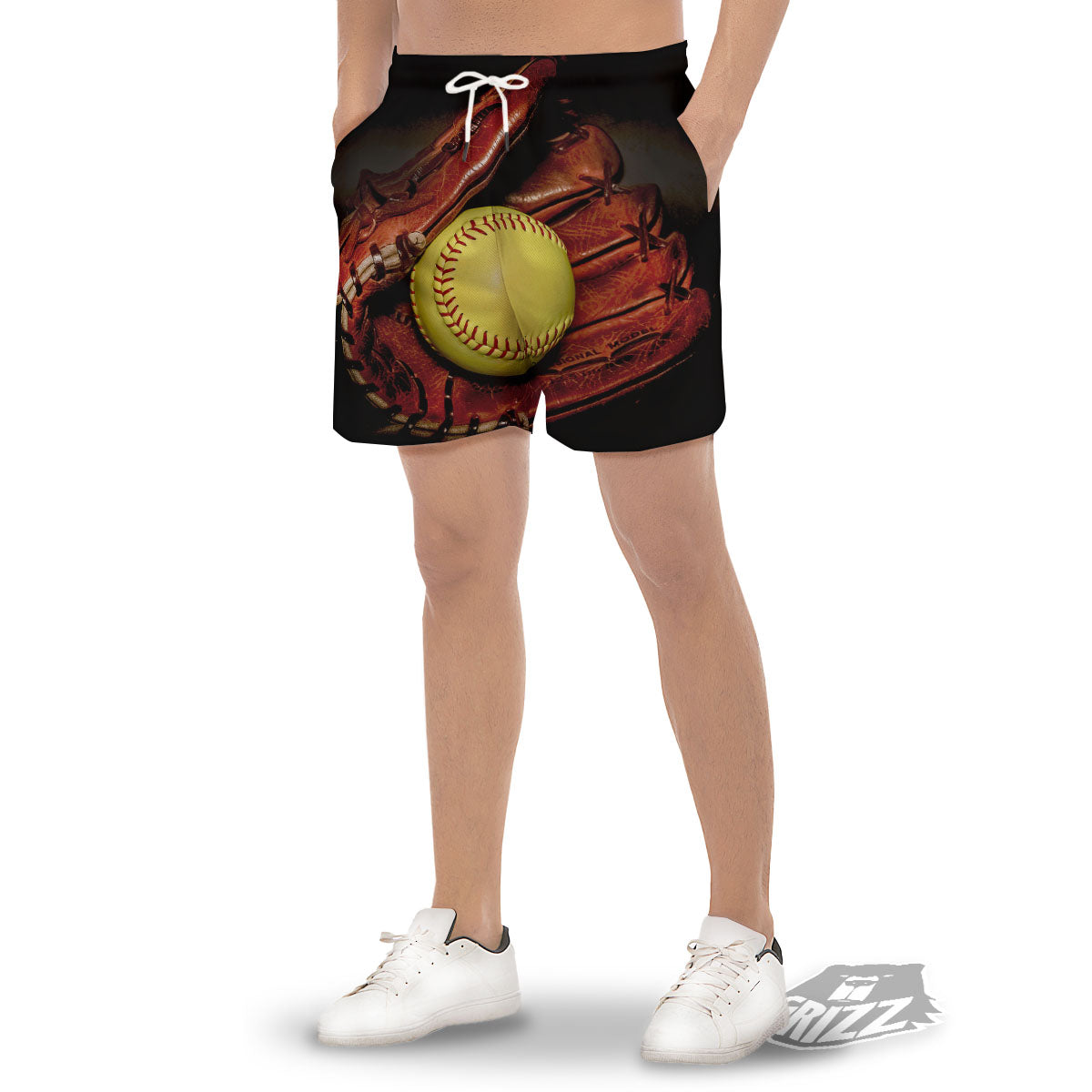 Softball Yellow Print Men's Gym Shorts-grizzshop