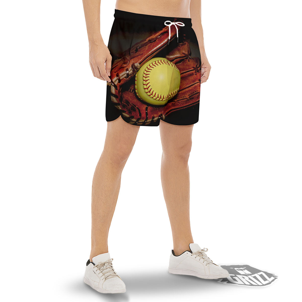 Softball Yellow Print Men's Gym Shorts-grizzshop