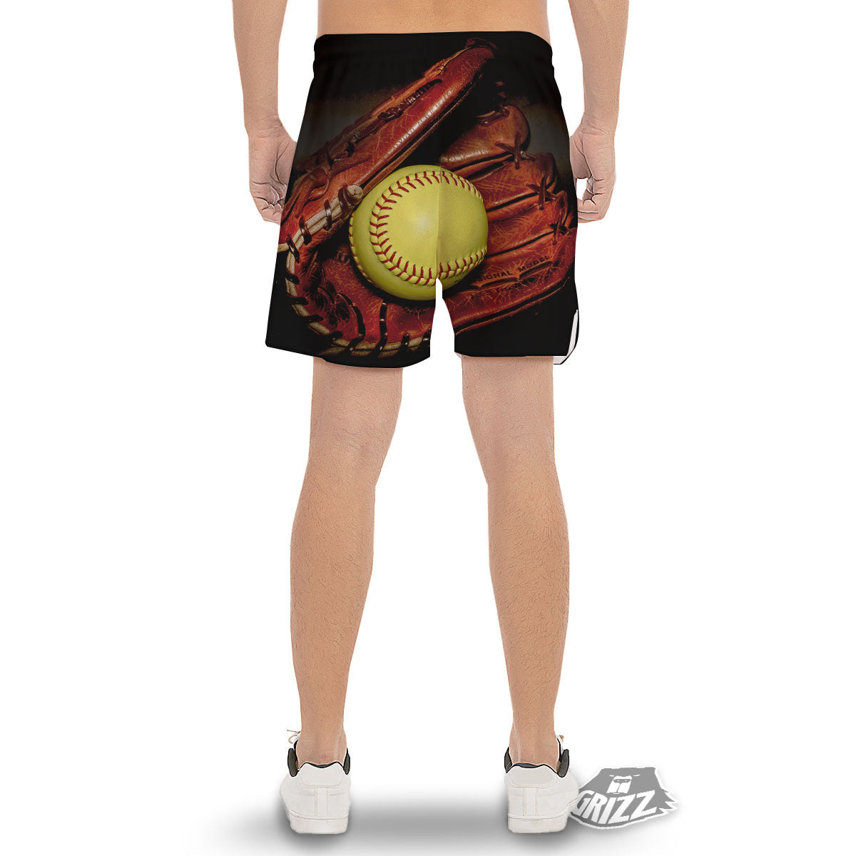 Softball Yellow Print Men's Gym Shorts-grizzshop