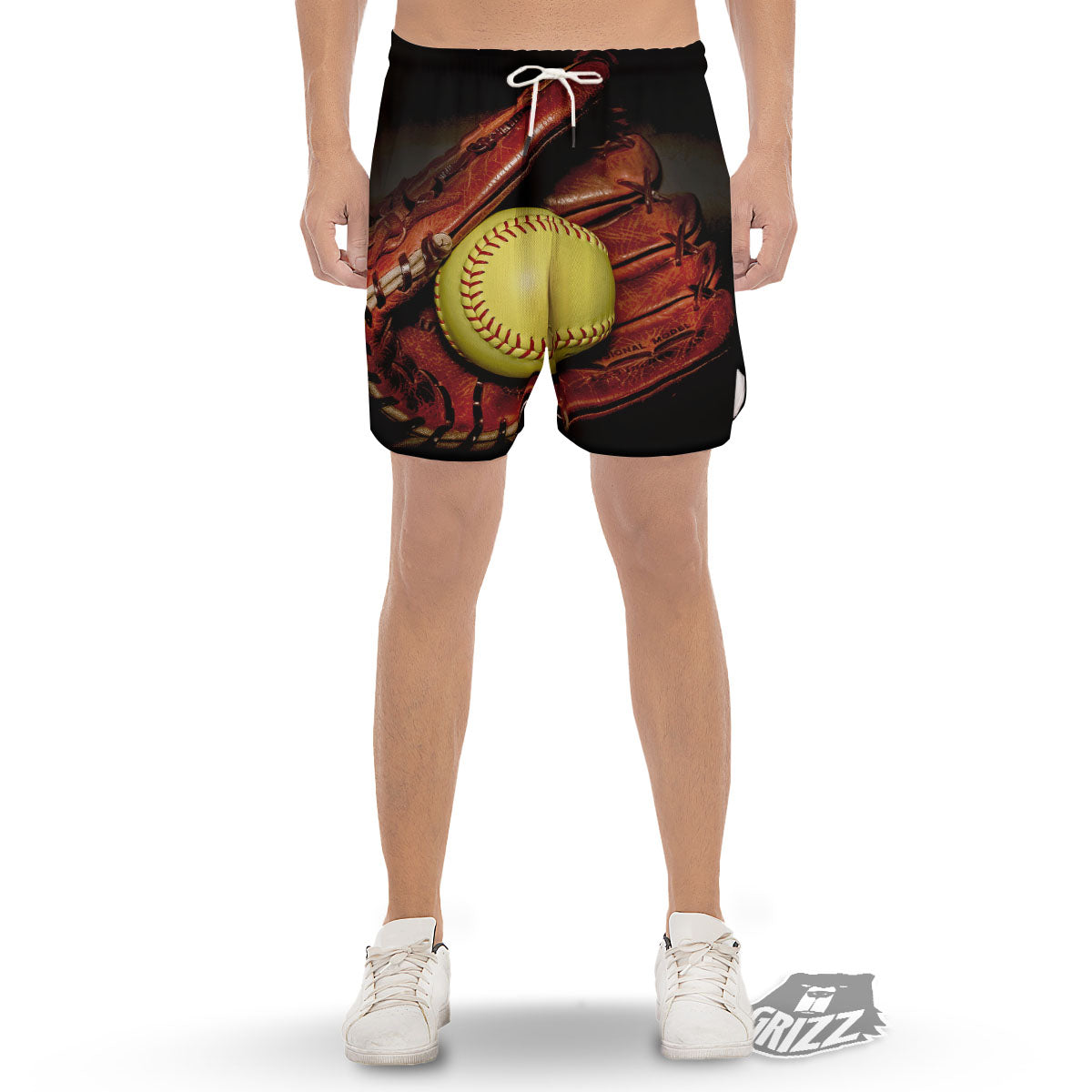 Softball Yellow Print Men's Gym Shorts-grizzshop