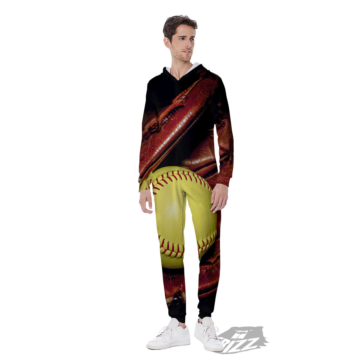 Softball Yellow Print Men's Jumpsuit-grizzshop