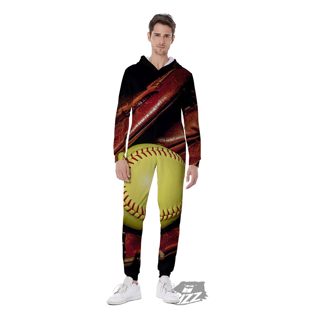 Softball Yellow Print Men's Jumpsuit-grizzshop