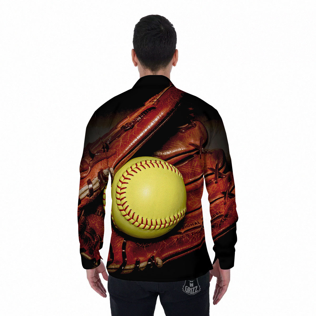 Softball Yellow Print Men's Long Sleeve Shirts-grizzshop