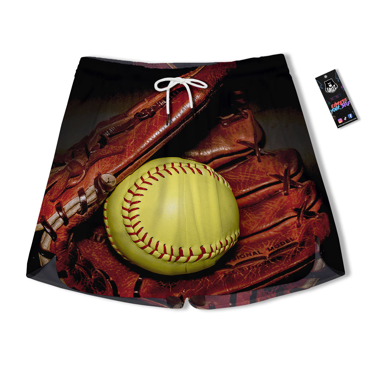 Softball Yellow Print Men's Running Shorts-grizzshop