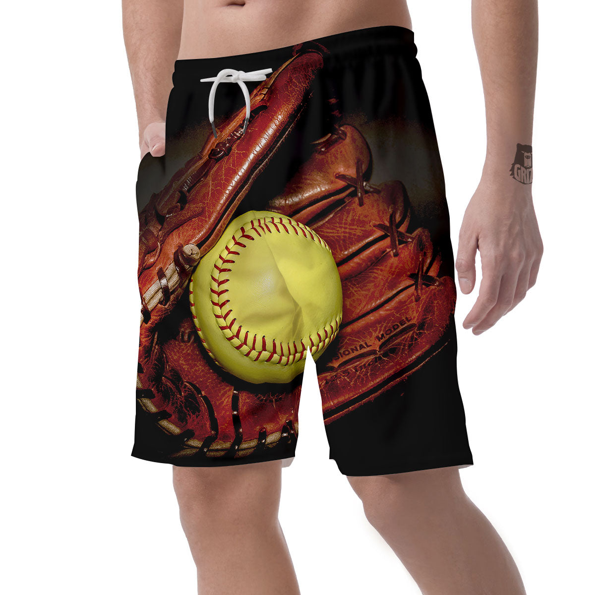 Softball Yellow Print Men's Shorts-grizzshop