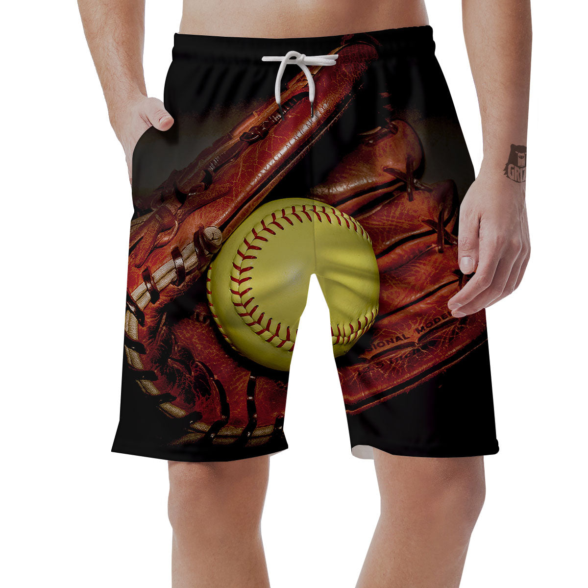 Softball Yellow Print Men's Shorts-grizzshop