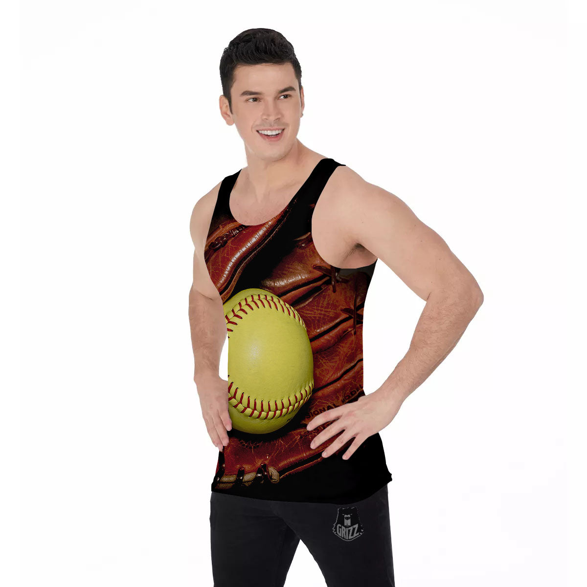 Softball Yellow Print Men's Tank Top-grizzshop