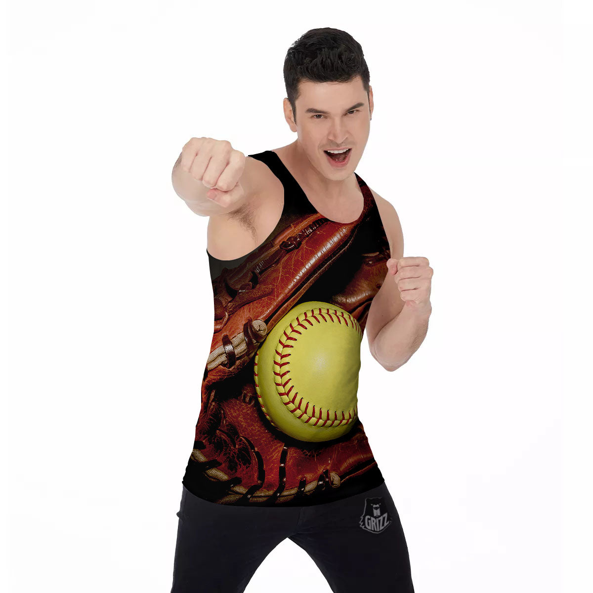 Softball Yellow Print Men's Tank Top-grizzshop