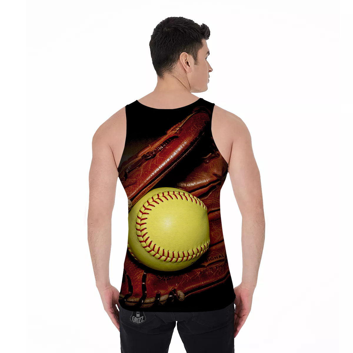 Softball Yellow Print Men's Tank Top-grizzshop
