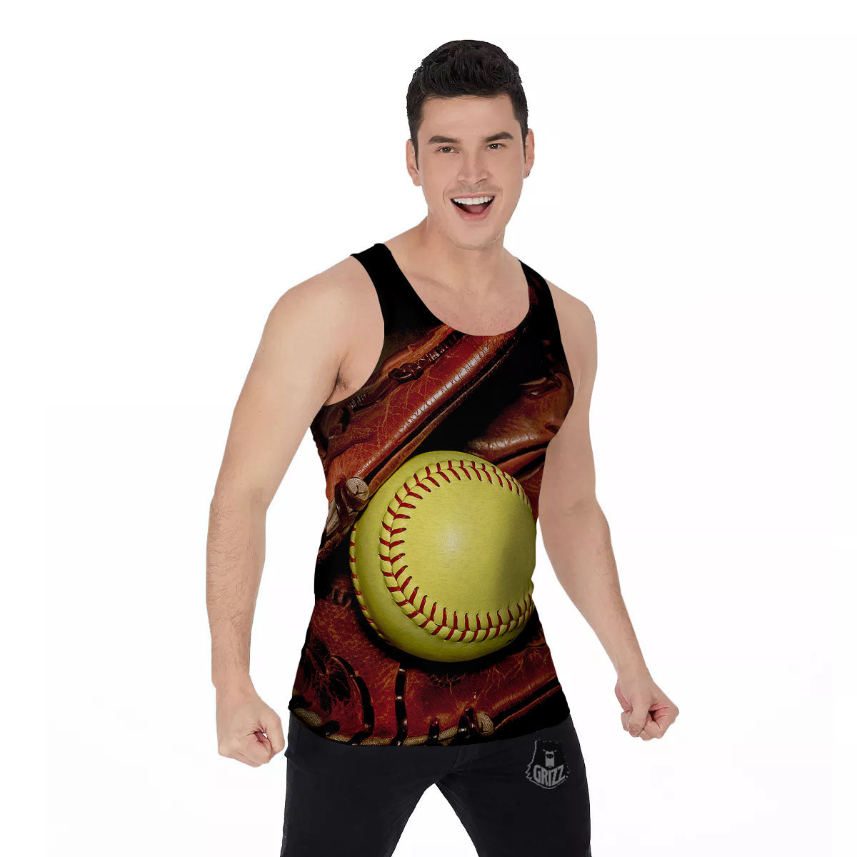 Softball Yellow Print Men's Tank Top-grizzshop