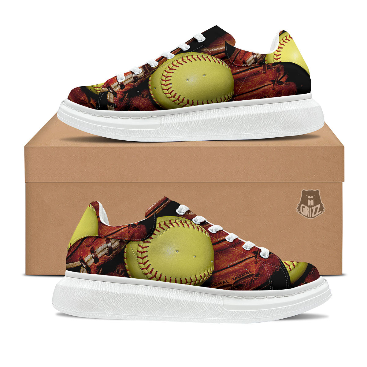 Softball Yellow Print Platform Shoes-grizzshop